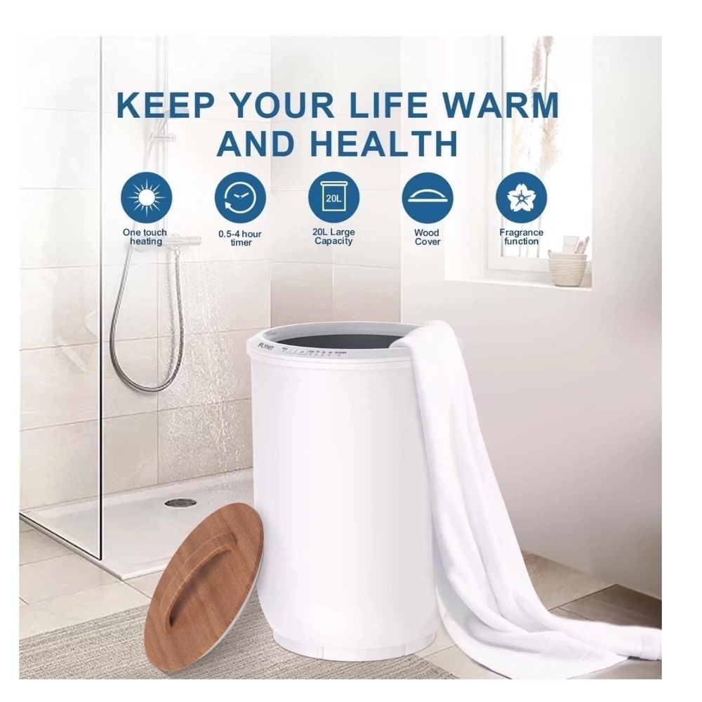 FLYHIT Luxury Bucket Towel Warmer White Wood Handle Timer‎ Large Capacity NEW